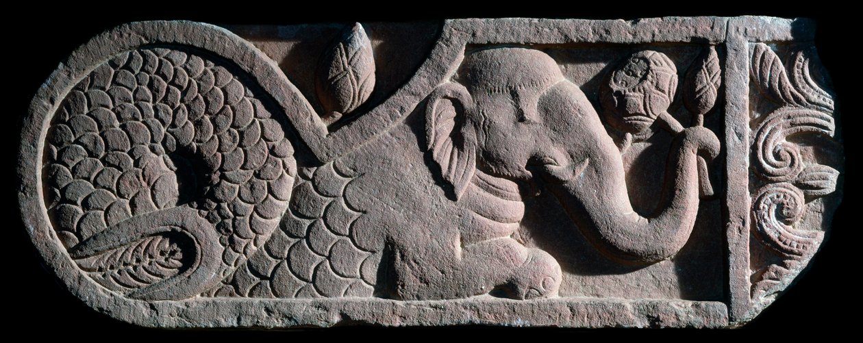 Fiskehaleelefant (stenskulptur af Indian School