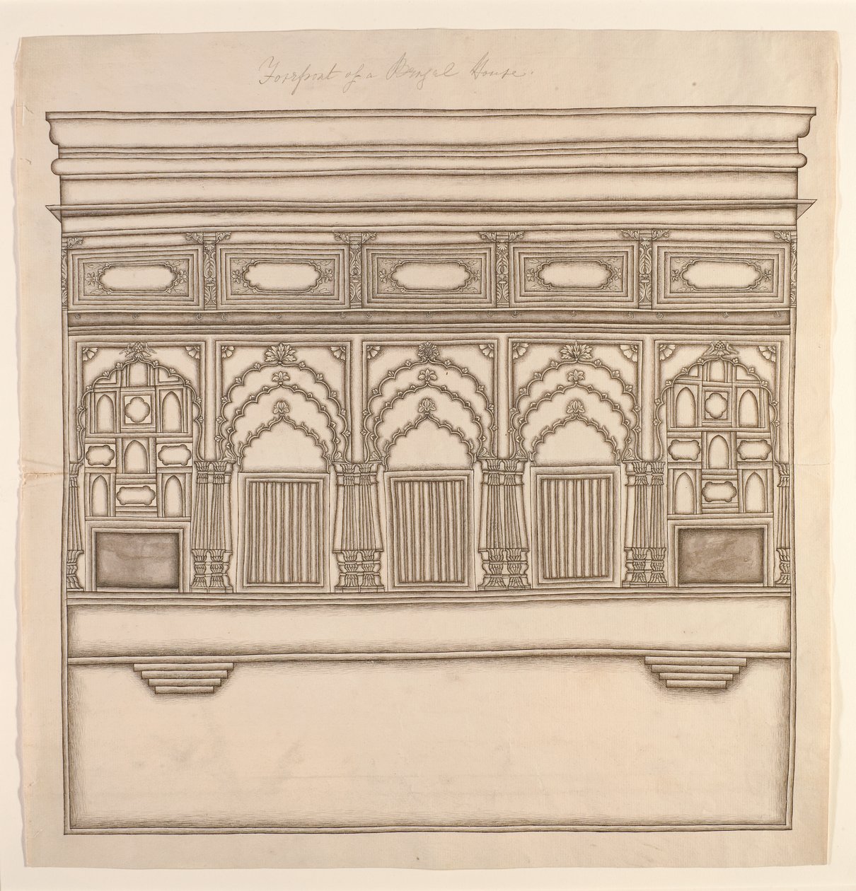Forkanten af et bengalsk hus, ca. 1820 (ugennemsigtigt wc på papir) af Indian School