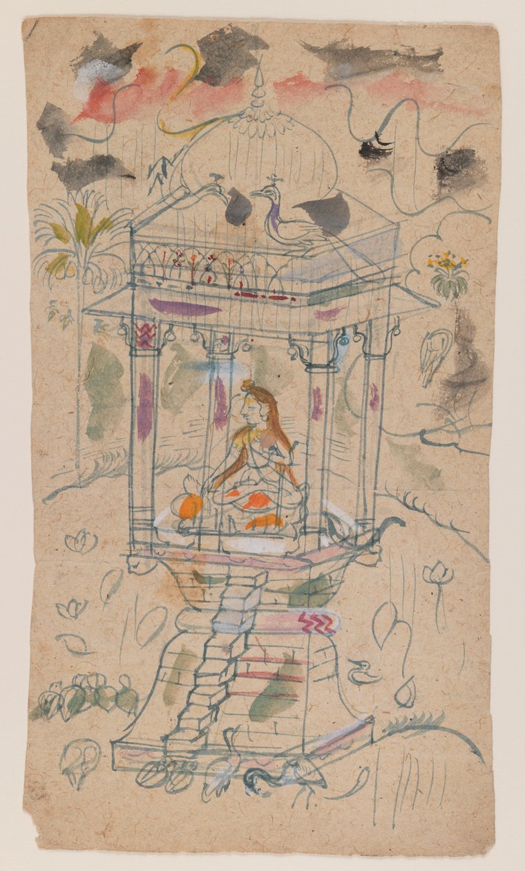 Gaunsmalar af Ganda Malhara Ragini, ca. 1850 (blæk og farve på papir) af Indian School