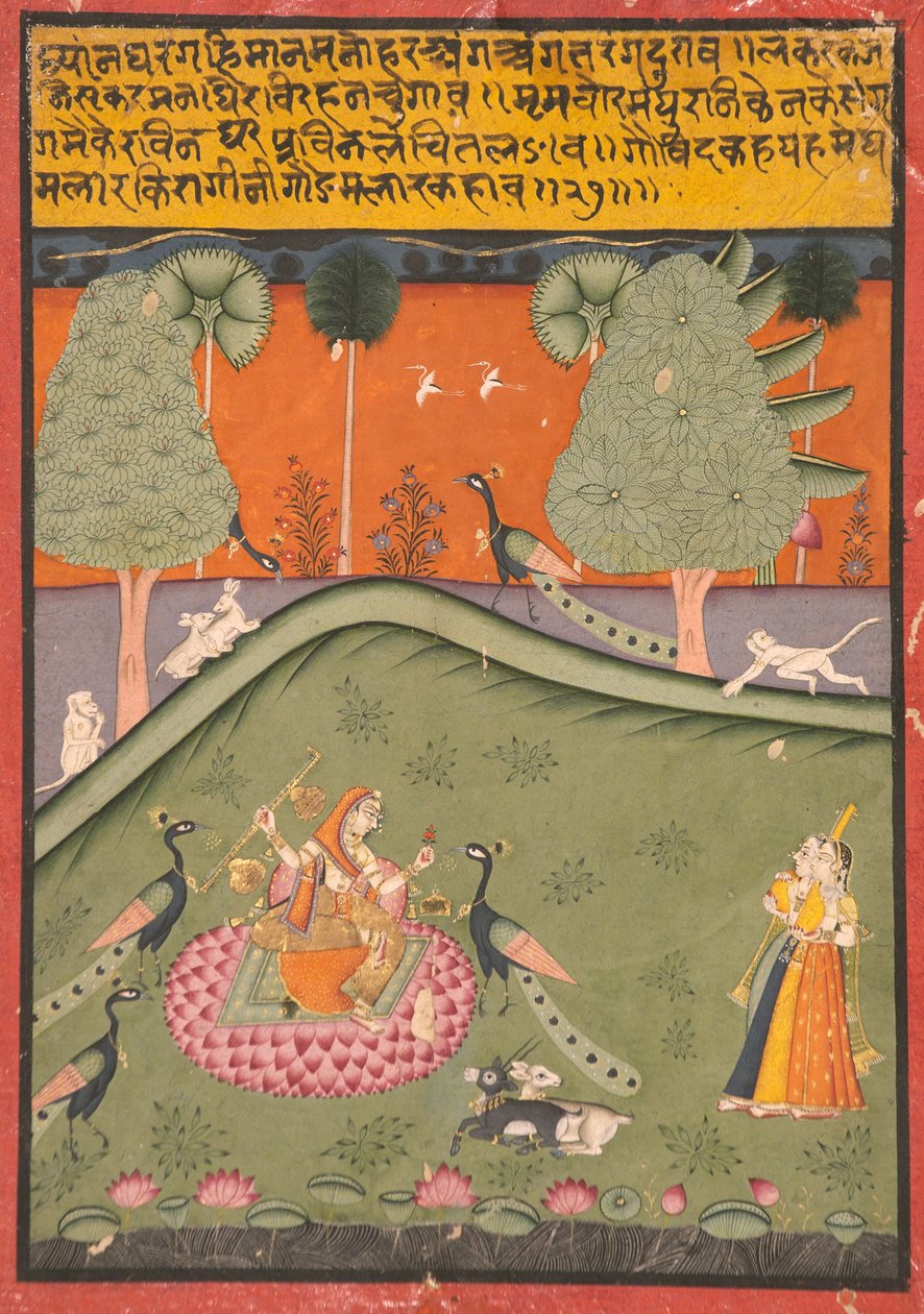 Gaurmalar Ragini af Megh, ca. 1720 (ugennemsigtigt wc & guld på papir) af Indian School
