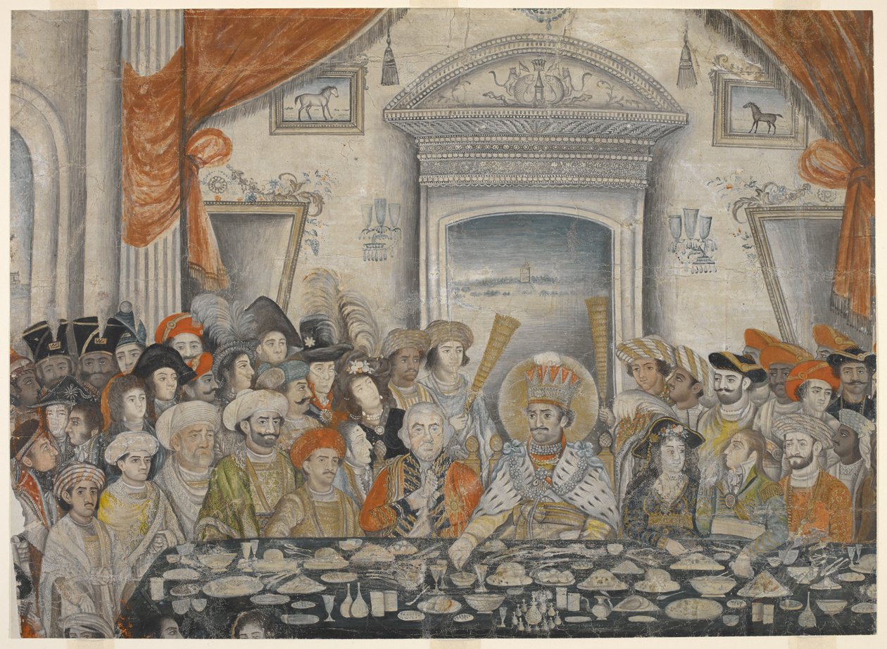 Ghazi-al-din Haidar (nawab og efter 1819 konge af Oudh 1814-27) underholder Lord og Lady Moira til en banket i sit palads, ca. 1820-22 (manuskript) af Indian School