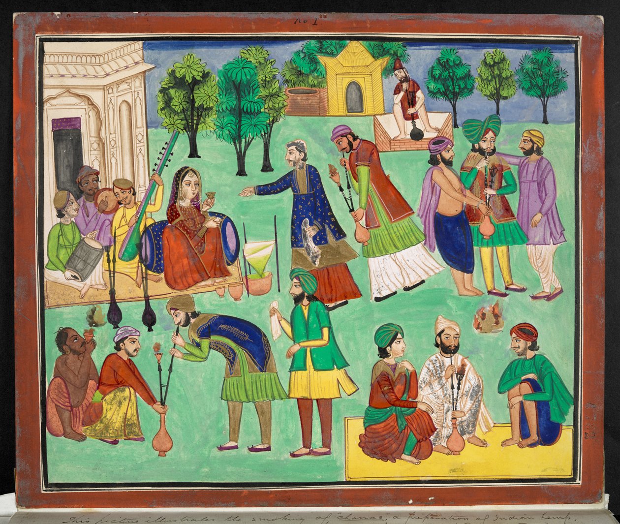 Gouache af en Amritsar-kunstner, der skildrer rygningen af Charras, en type indisk hamp importeret til det nordlige Indien fra det østlige Turkestan, ca. 1870 (gouache på papir) af Indian School