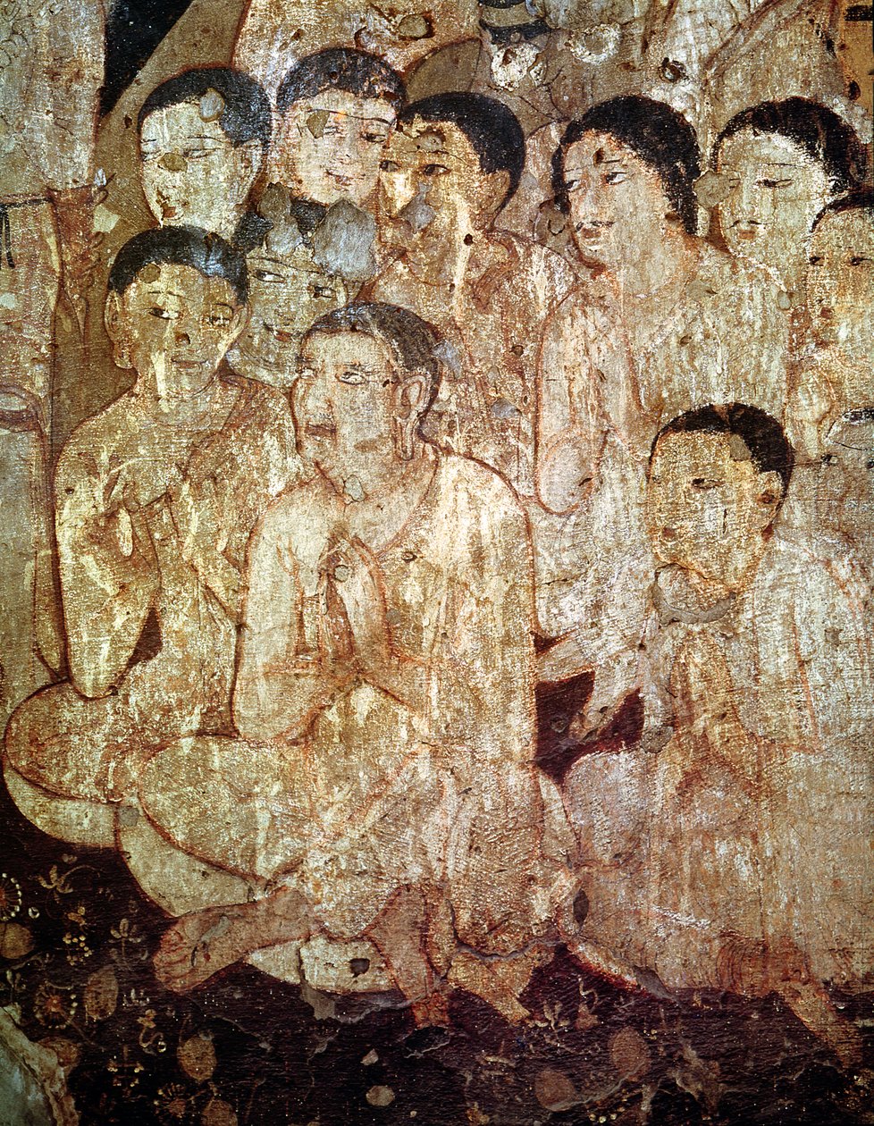 Gruppe af disciple, der sørger over Buddhas død, fra det indre af Cave 17 af Indian School