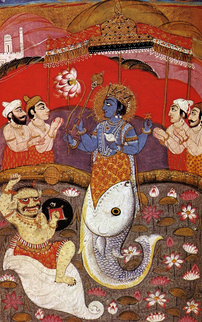 HINDUISME Vishnu, anden guddom i den hinduistiske treenighed, 20. århundrede (tryk) af Indian School