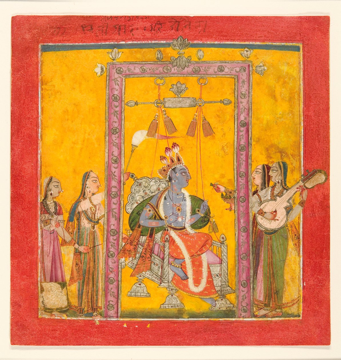 Hindola Raga, ca. 1700 (ugennemsigtigt wc, sølv & guld på papir) af Indian School