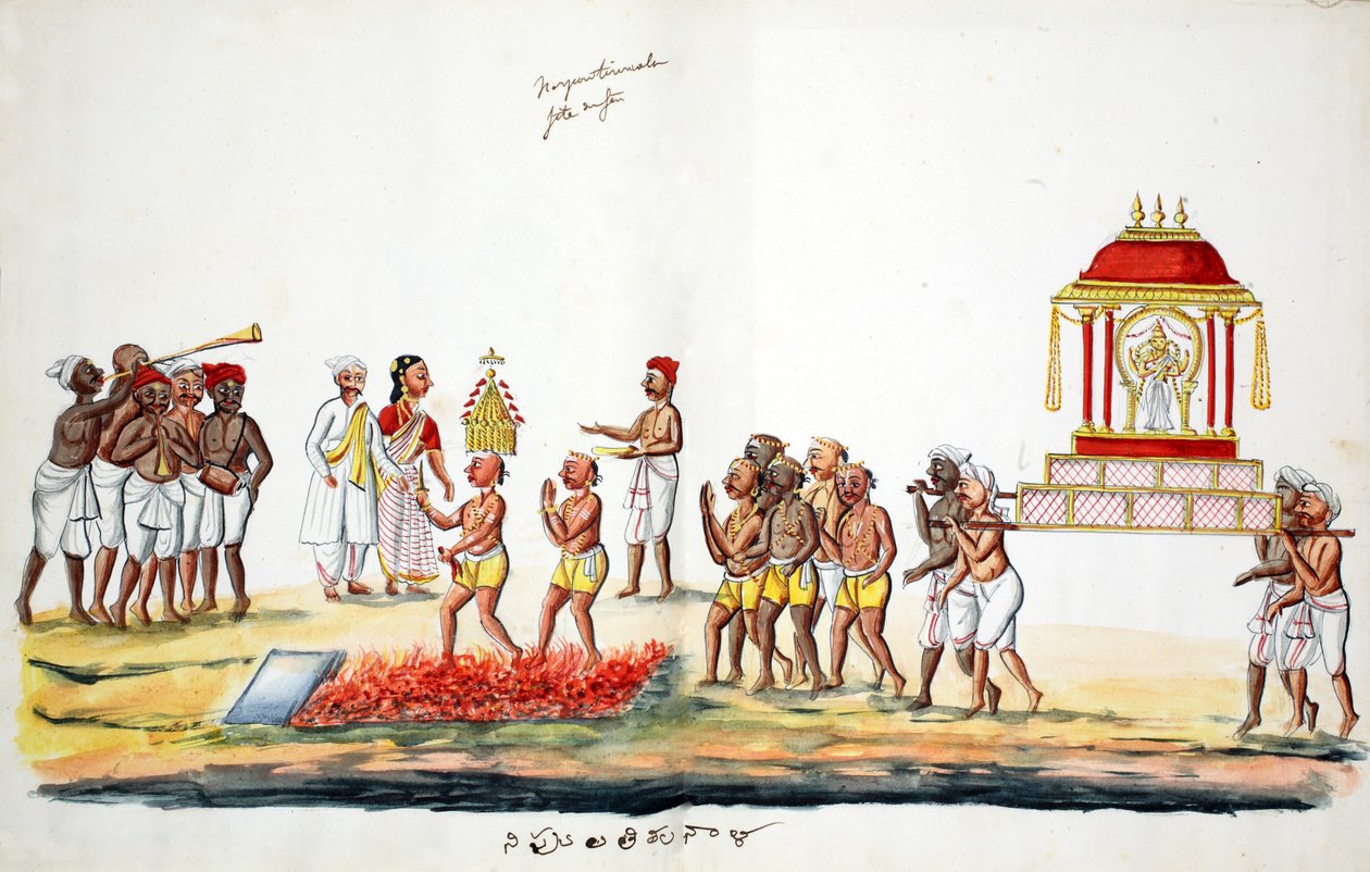 Hinduisk brandvandringsceremoni (wc på papir) af Indian School