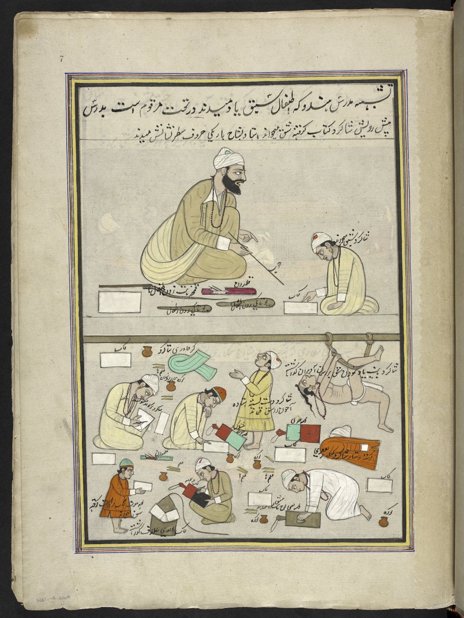 Hindu lærer med elever,  86 tegninger indbundet i et bind, der viser håndværk og erhverv i Kashmir, håndværkere vises i arbejde med deres redskaber og udstyr,  Af en Kashmir-kunstner, sandsynligvis i Srinagar, ca. 1850-60 (gouache på papir) af Indian School