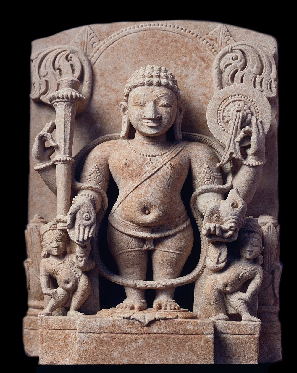 Hinduisme: "" repræsentation af Vishnu"" (Vishnu) - Skulptur af gres (sandstensskulptur), Mathura School, Kouchan Empire af Indian School