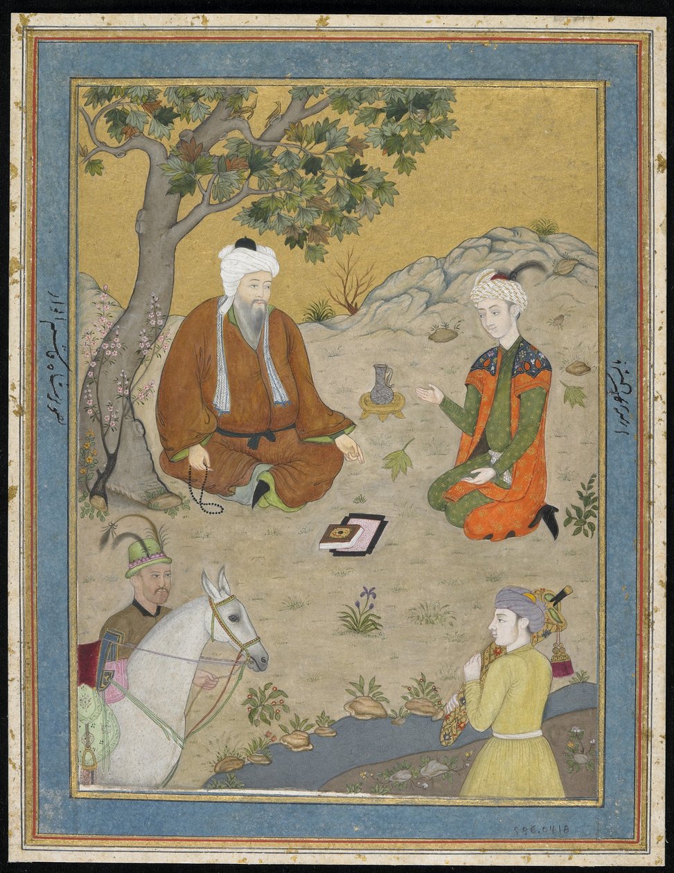 Hellig mand med prins og ledsagere, fritliggende albumfolio med maleri, ca. 1900 af Indian School
