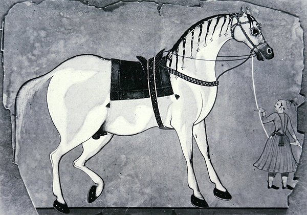 Hest og brudgom fra kejserens stald, ca. 1660 (litho) af Indian School