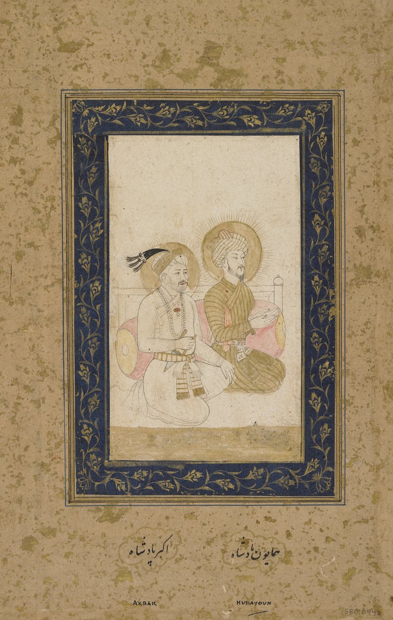 Humayun og Akbar, fritliggende albumfolio, ca. 1900 af Indian School