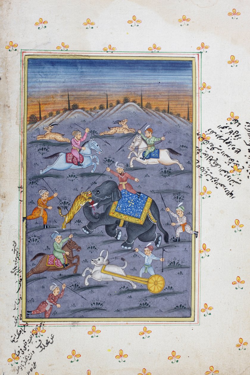 Jagtscene, Rajasthani miniaturemaleri af Indian School