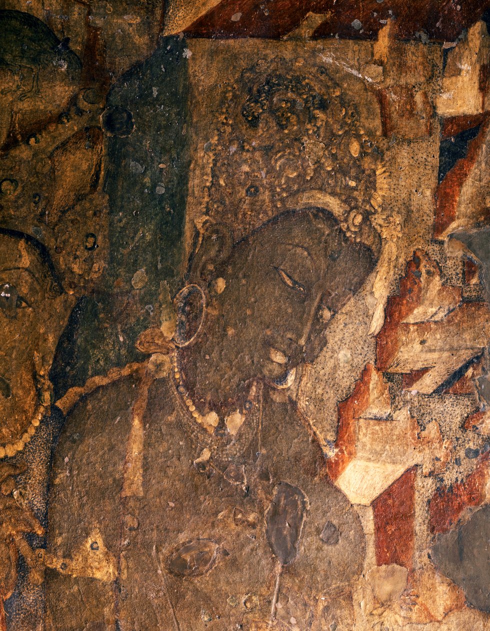 INDIENSK KUNST: Fresko i den buddhistiske hule nr. 19, 2. århundrede f.Kr. af Indian School