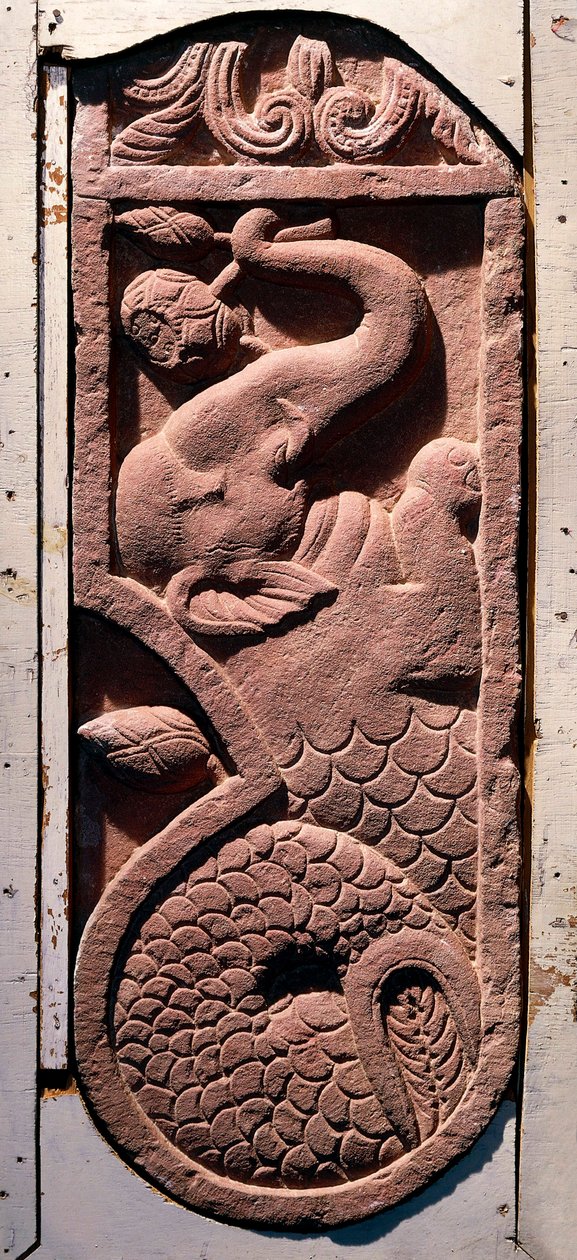 Indisk kunst: "" En fiskehaleelefant"" Periode Kouchane (Kushan eller Kouchan) Fra Sonkh, Mathura. 1. århundrede e.Kr. Mathura, Arkæologisk Museum af Indian School