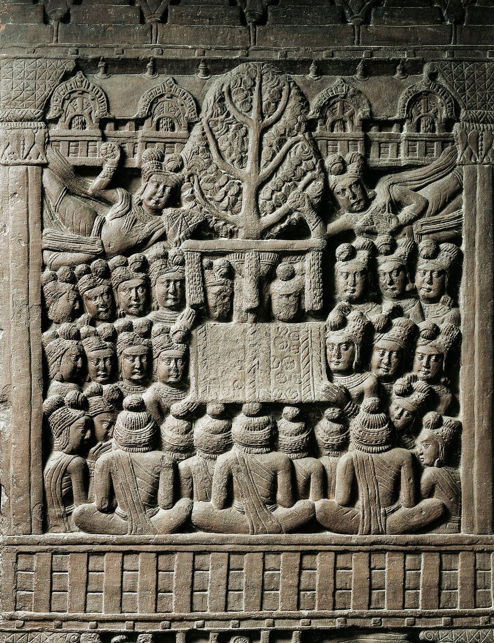 Indisk kunst, hinduisme: lavrelief, der repræsenterer Yaksha-ånder, 2. århundrede f.Kr. Kolkata, indisk museum af Indian School