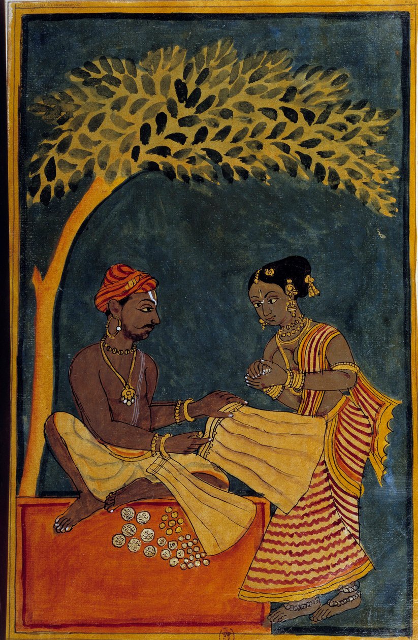 Indisk kunst: en stofhandler. Akvarel omkring 1760. Paris, B.N. af Indian School