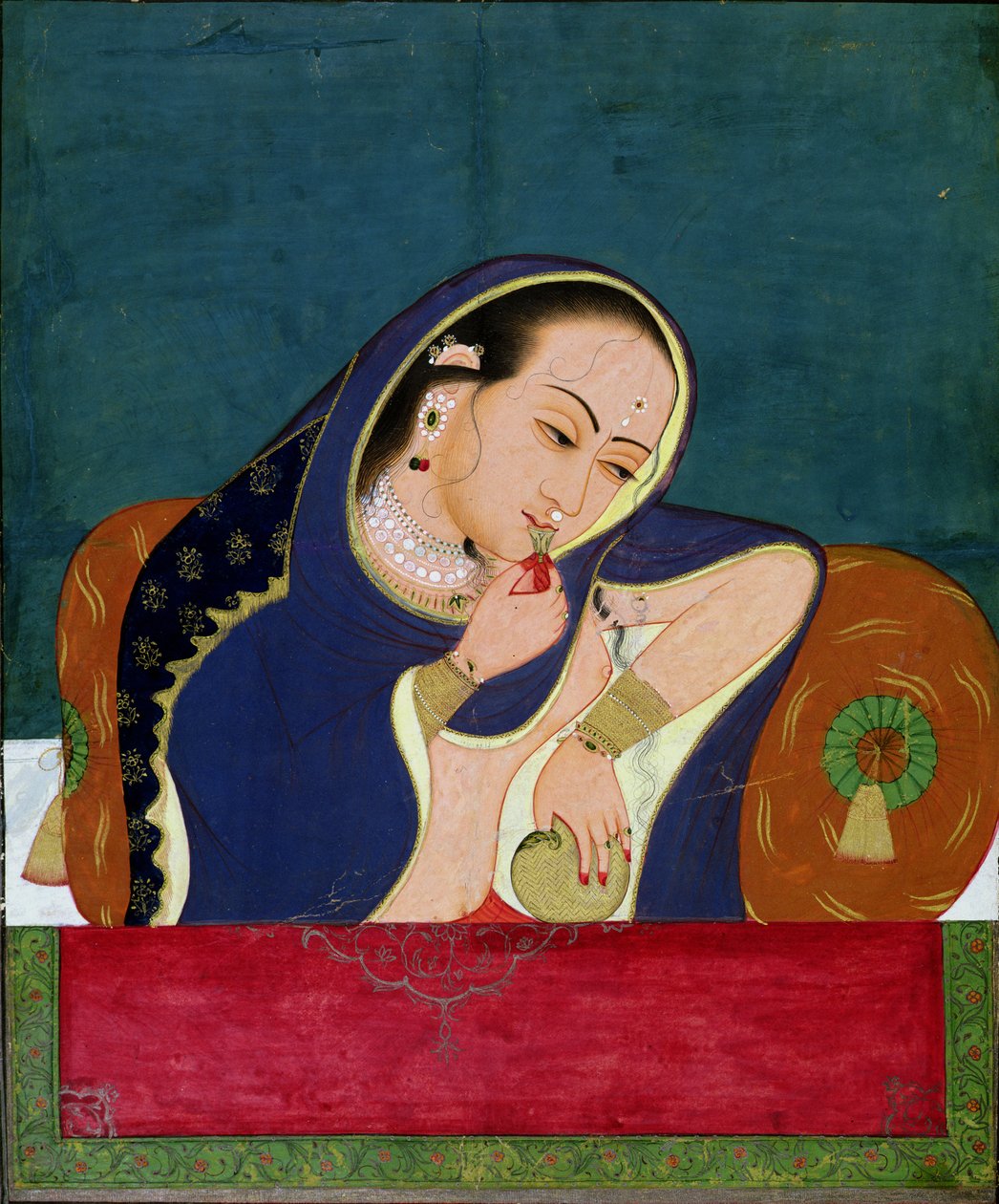 Intoxicated Lady at a Window, slutningen af 1700-tallet (ugennemsigtigt wc & guld på papir) af Indian School