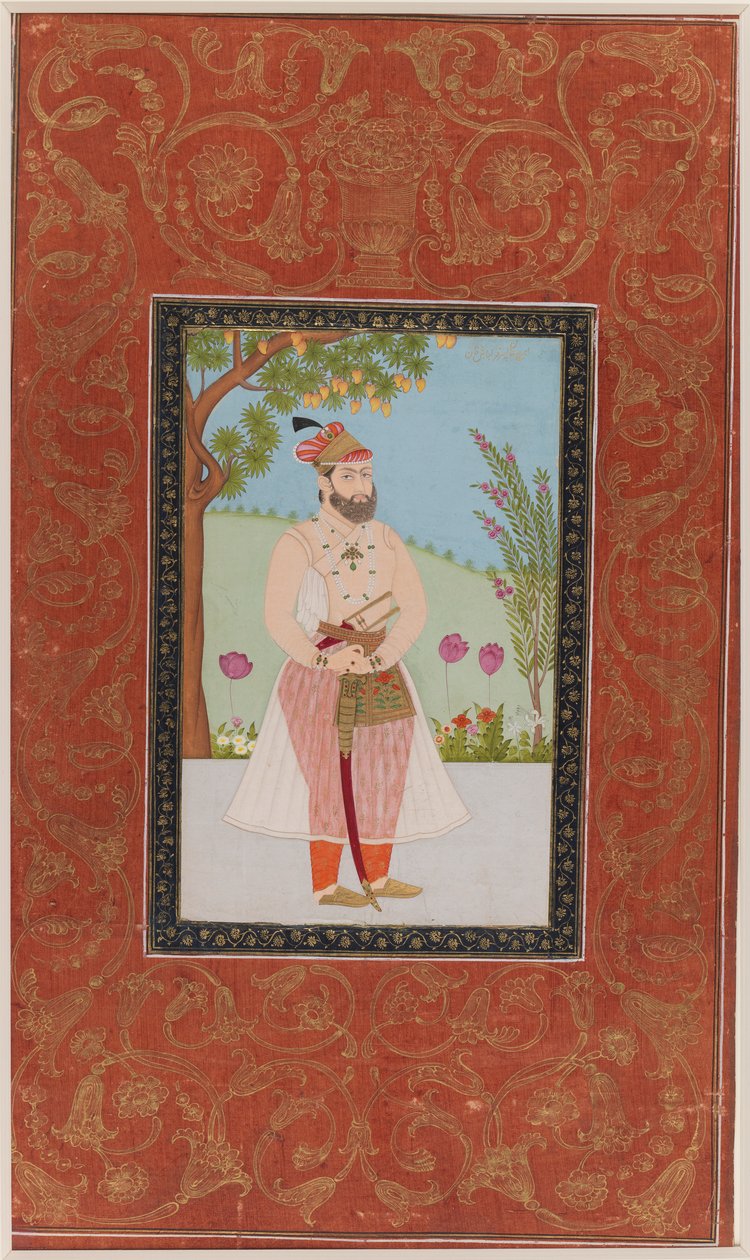 Iraj Khan, 1875-1900 (ugennemsigtigt wc & guld på papir) af Indian School