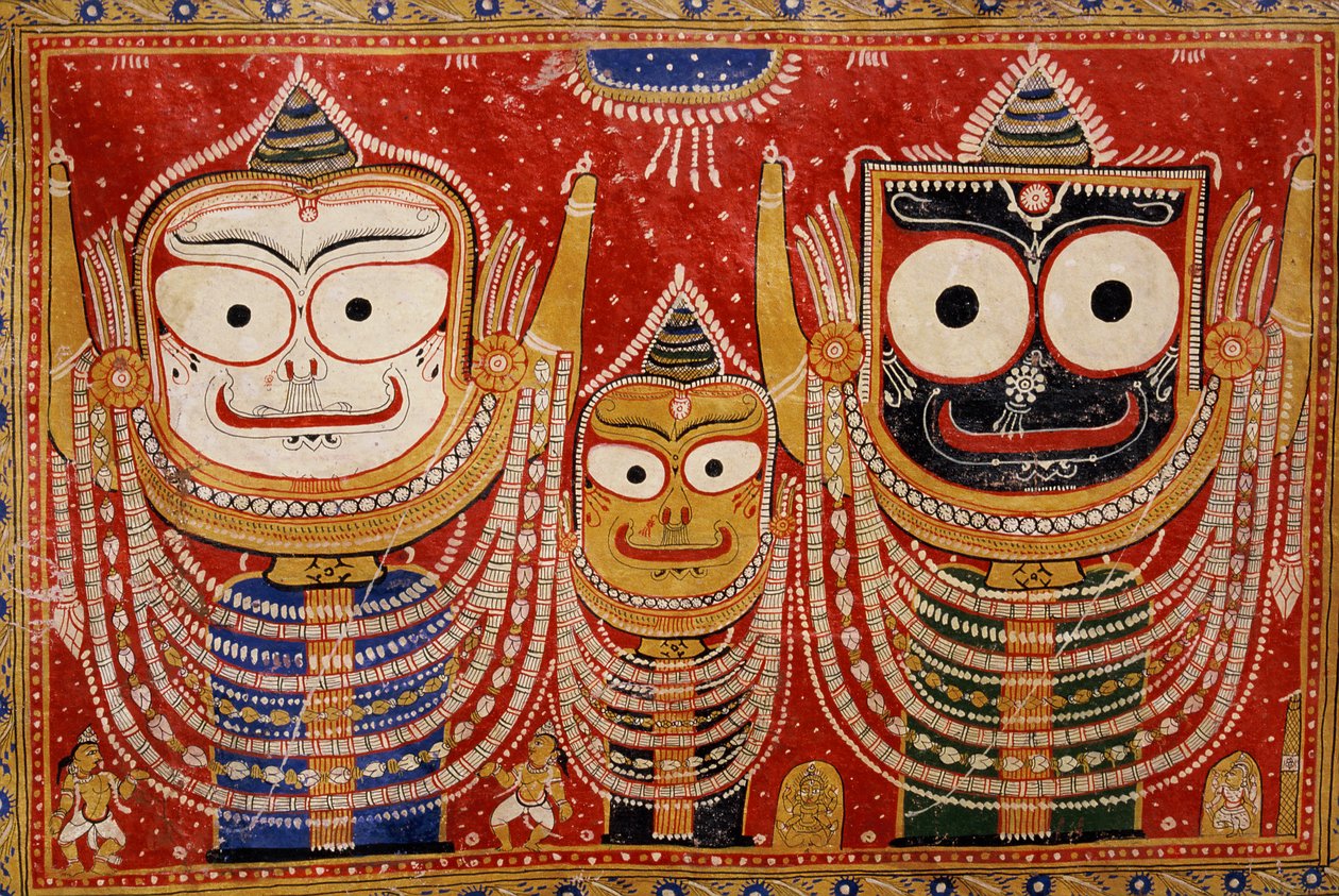 Jagannath, malet på væggen af et hus (vægmaleri) af Indian School