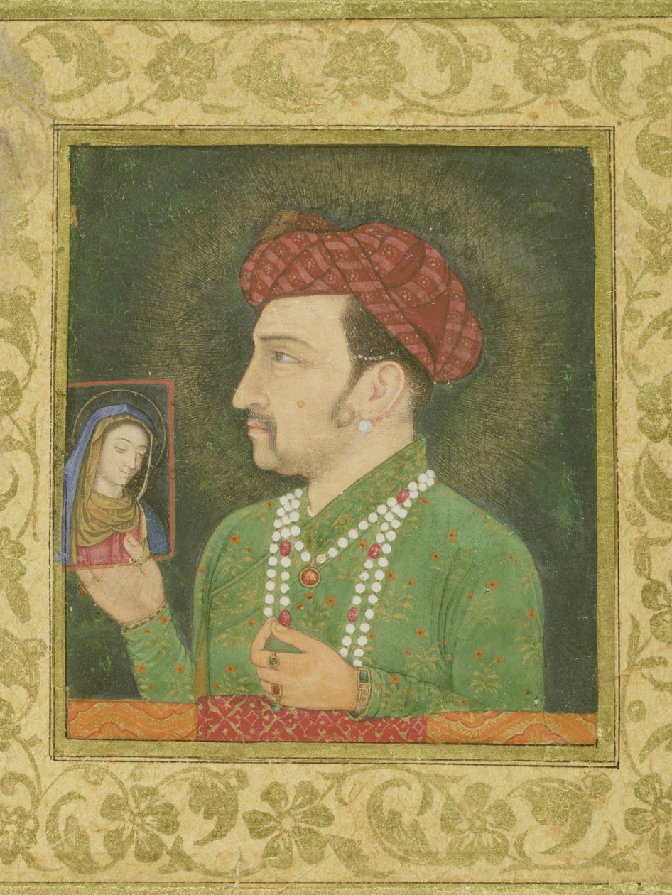 Jahangir holder et billede af Madonna med indskrift på persisk: Janhangir Shah, mogul af Indian School