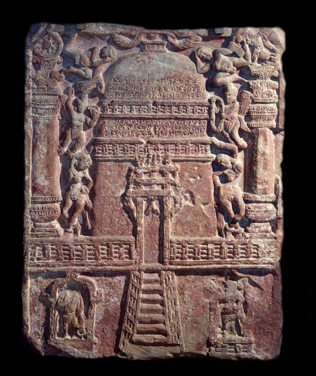 Jain-tablet af hyldest opsætning af Vasu, datter af kurtisanen Lavana Sobhika (rød sandstensrelief, Kushan Empire) af Indian School