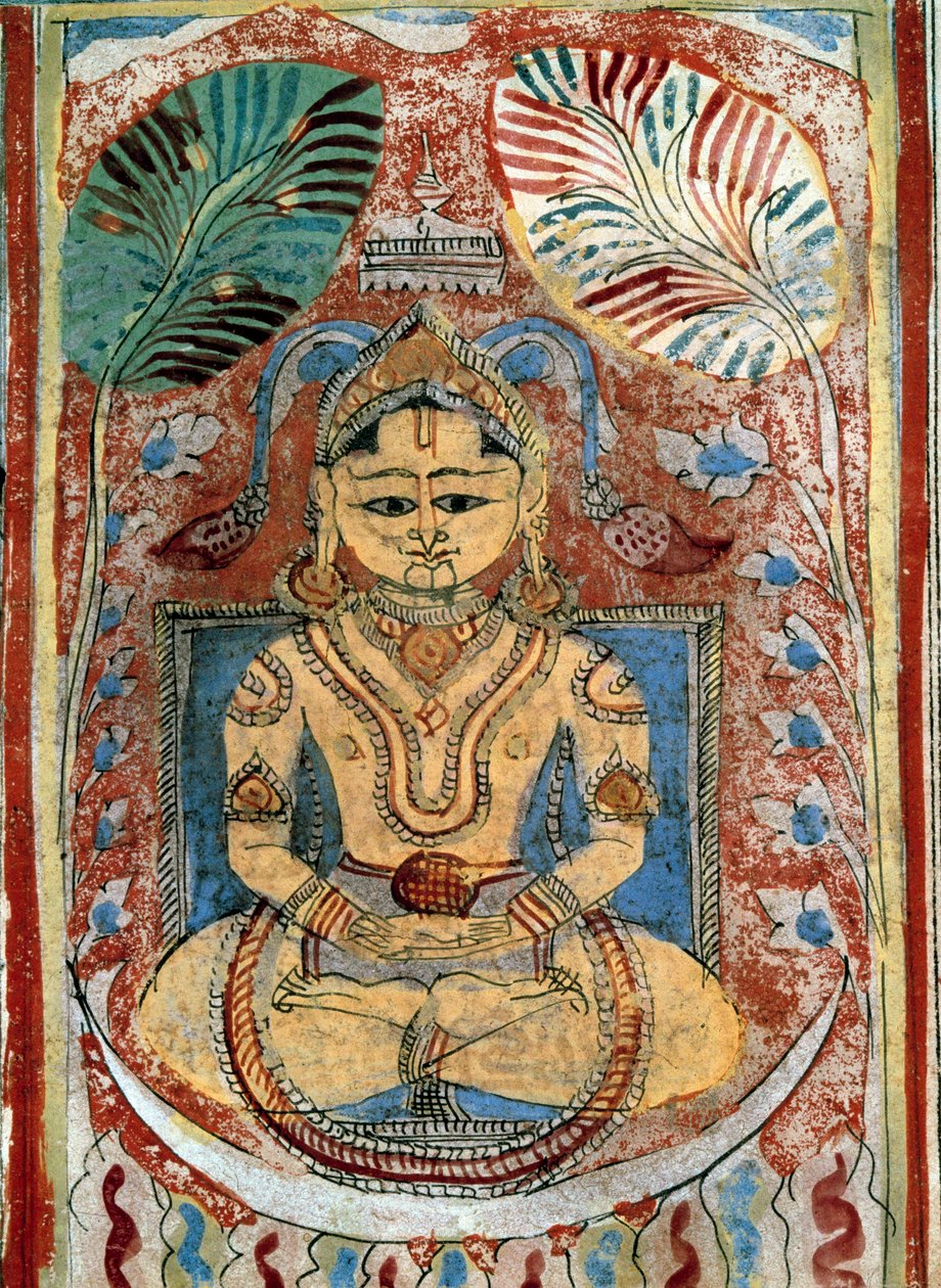 Jainisme (jinisme): repræsentation af en profet jain (åndelig leder). Manuskriptside fra "" Kalpasutra"" af Bhadrabahu (433-357 f.Kr.) 1453 Paris, B.N. af Indian School