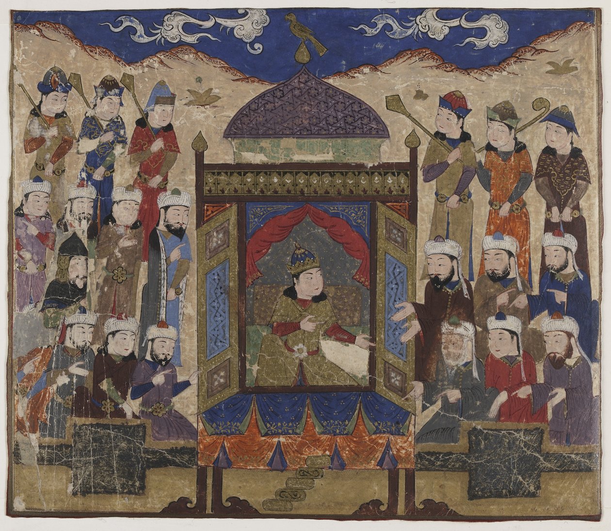 Khusraw Parviz siddende på Takht-i Taqdis, ca. 1425-50 af Indian School