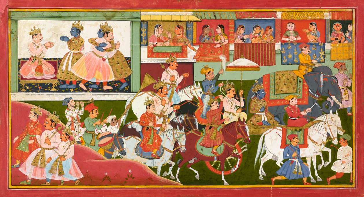Krishna siger farvel, folio fra en Bhagavata Purana, ca. 1680-1690 af Indian School