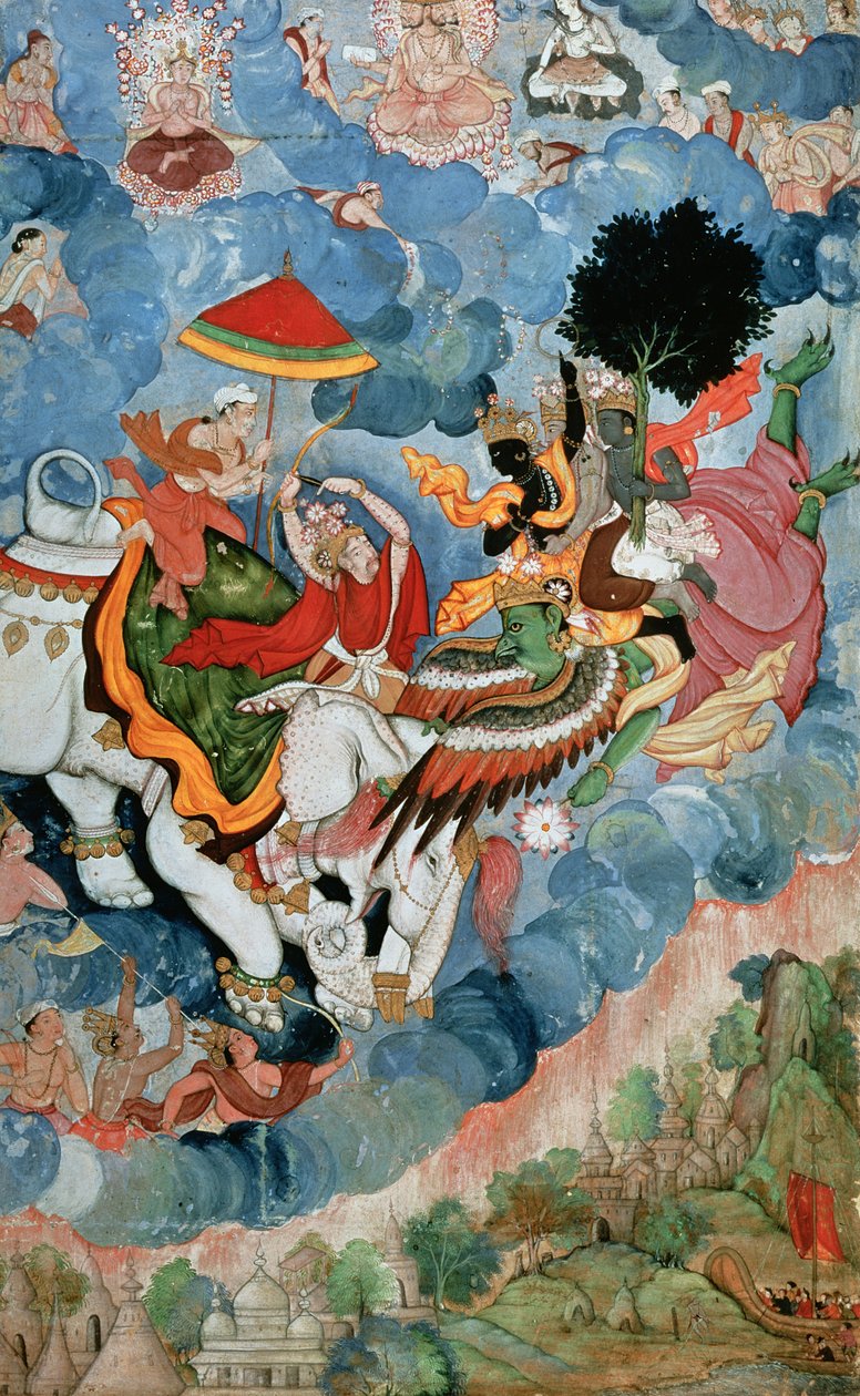 Krishnas kamp med Indra, ca. 1590 af Indian School