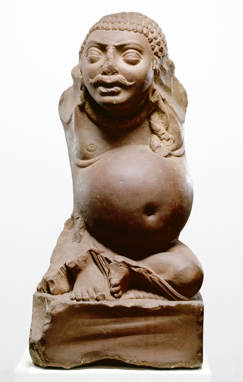 Kubera, Hindu God of Wealth, Ramnagar-kultur, fra Ahichatra, Uttar Pradesh, 200 AD (rød sandsten) af Indian School