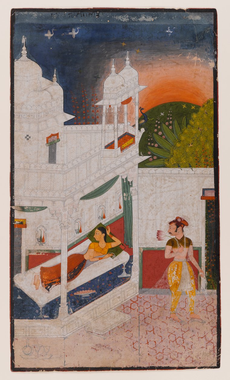 Lalita Ragini, Side fra en spredt Ragamala-serie, ca. 1640 (ugennemsigtigt wc på papir) af Indian School