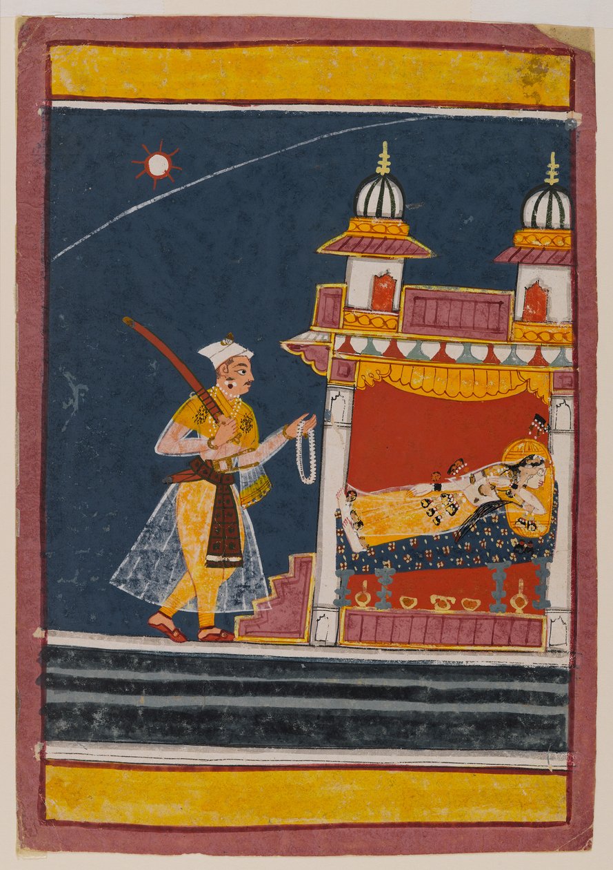 Lalita Ragini, ca. 1650 (wc & guld på papir) af Indian School