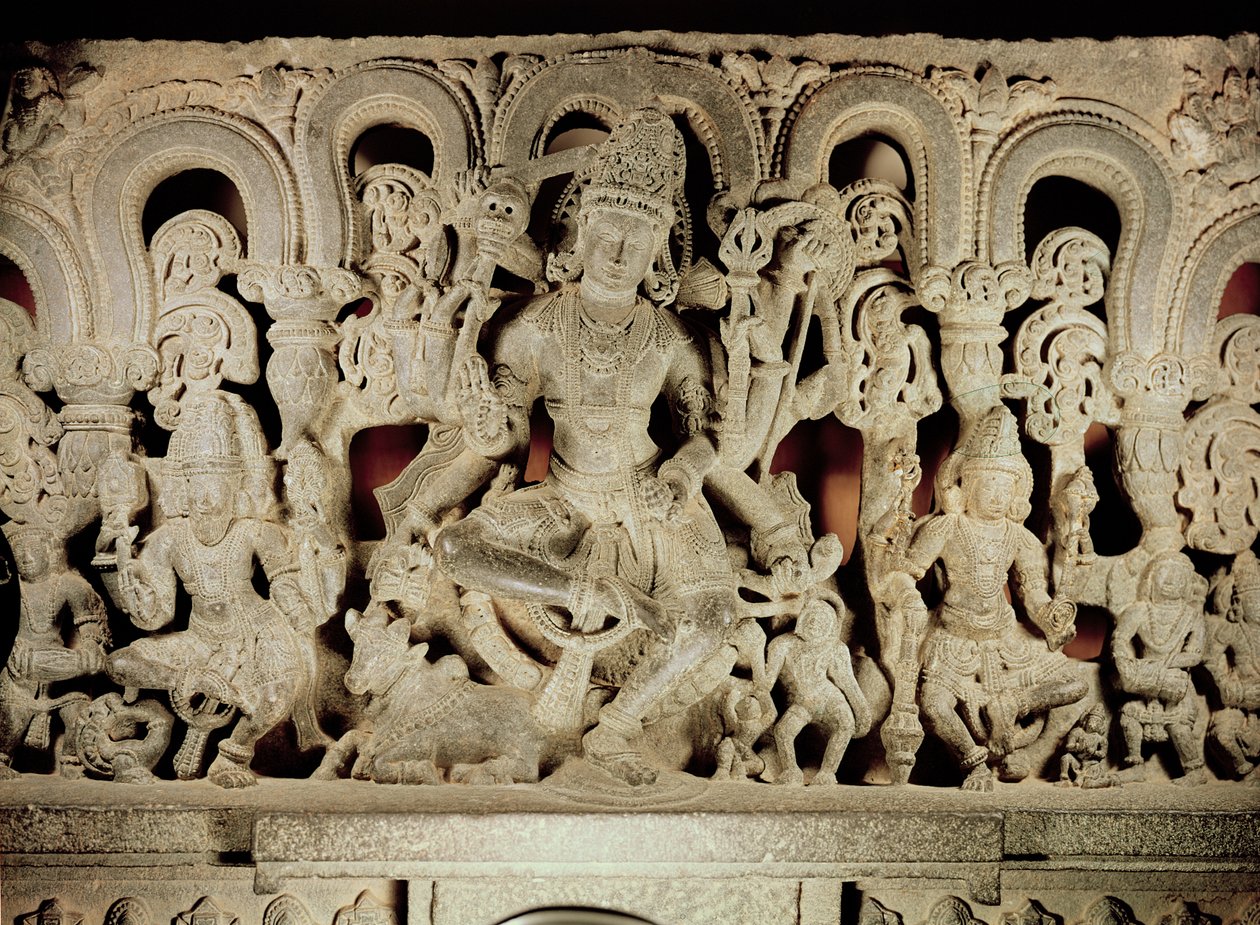 Overligger med hinduistisk treenighed fra Warangal, Andhra Pradesh, Kakatiya-dynastiet af Indian School