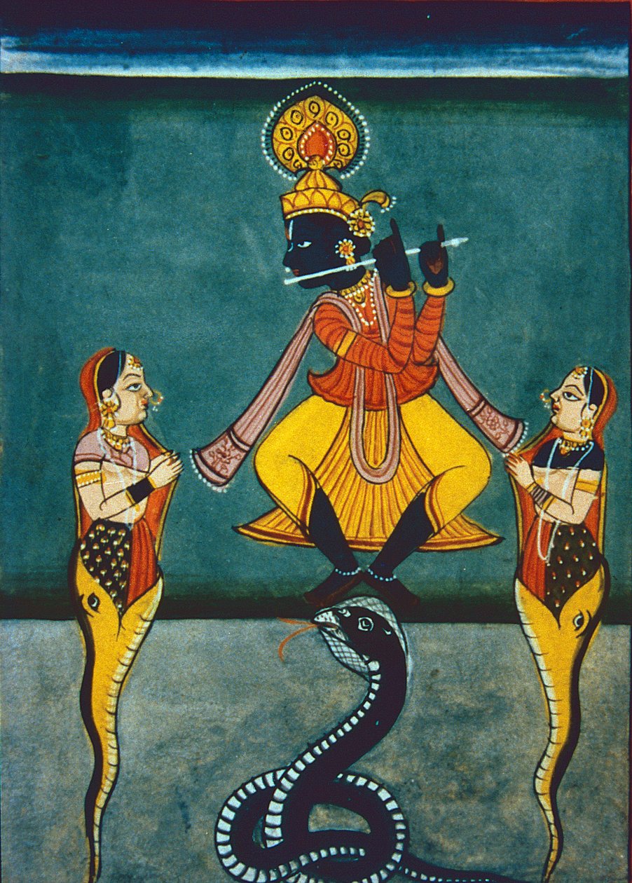 Lord Krishna (gouache og akvarel på papir) af Indian School