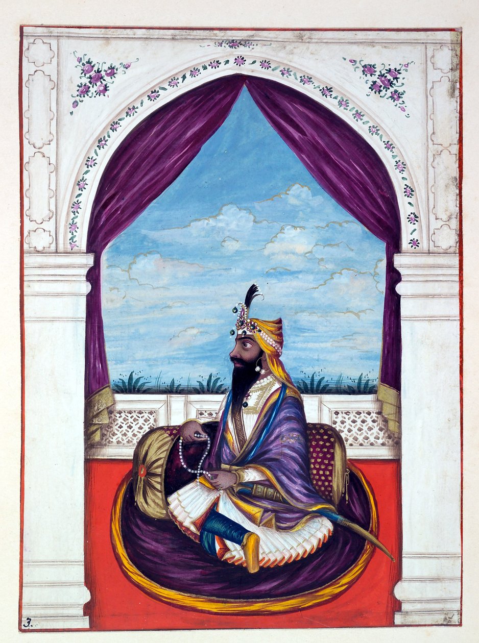 Maharaja Kharak Singh, fra The Kingdom of the Punjab, its Rulers and Chiefs, bind I, et bind med 27 akvarelstudier af en uidentificeret indisk kunstner, ca. 1840 (wc) af Indian School