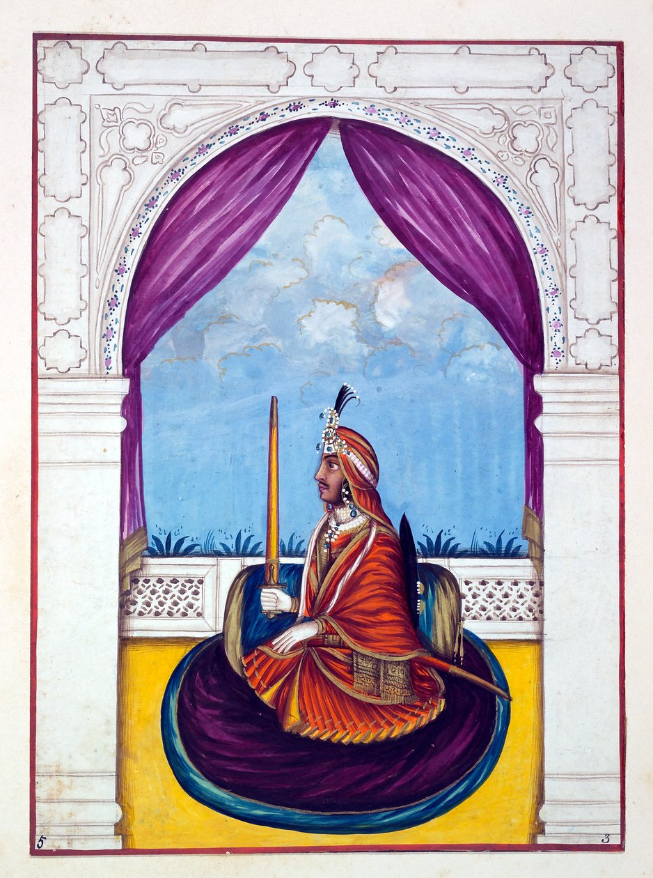 Maharaja Nau Nihal Singh, fra The Kingdom of the Punjab, its Rulers and Chiefs, bind I, et bind med 27 akvarelstudier af en uidentificeret indisk kunstner, ca. 1840 (wc på papir) af Indian School