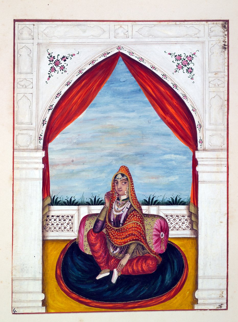 Maharani Chand Kaur, fra The Kingdom of the Punjab, its Rulers and Chiefs, bind I, et bind med 27 akvarelstudier af en uidentificeret indisk kunstner, ca. 1840 (wc på papir) af Indian School