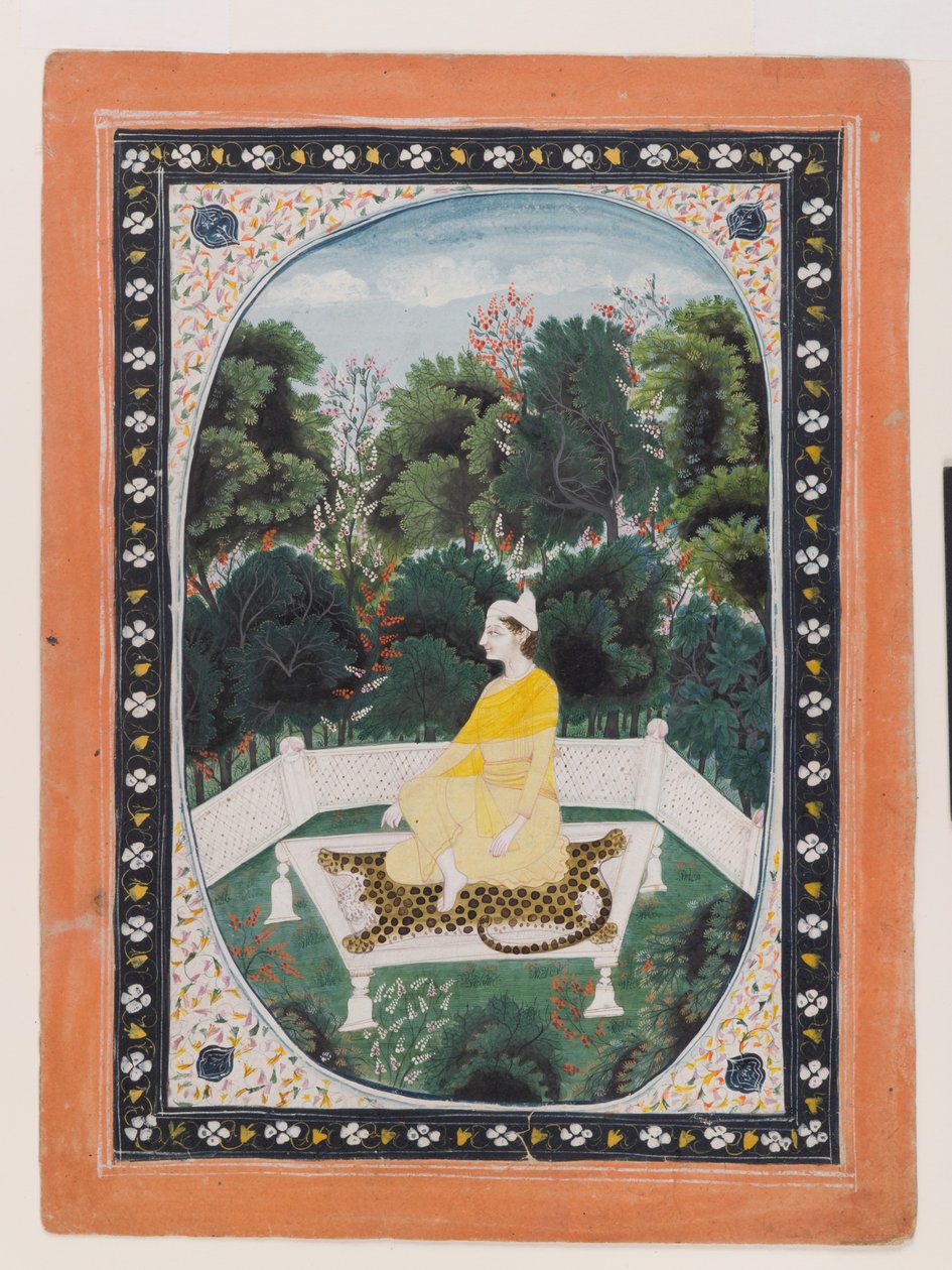 Mand, der mediterer i havemiljø, ca. 1820-40 (wc på papir) af Indian School