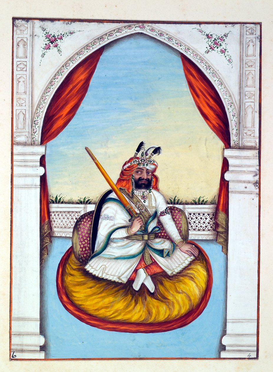 Marharajah Sher Singh, fra The Kingdom of the Punjab, its Rulers and Chiefs, bind I, et bind med 27 akvarelstudier af en uidentificeret indisk kunstner, ca. 1840 (wc på papir) af Indian School