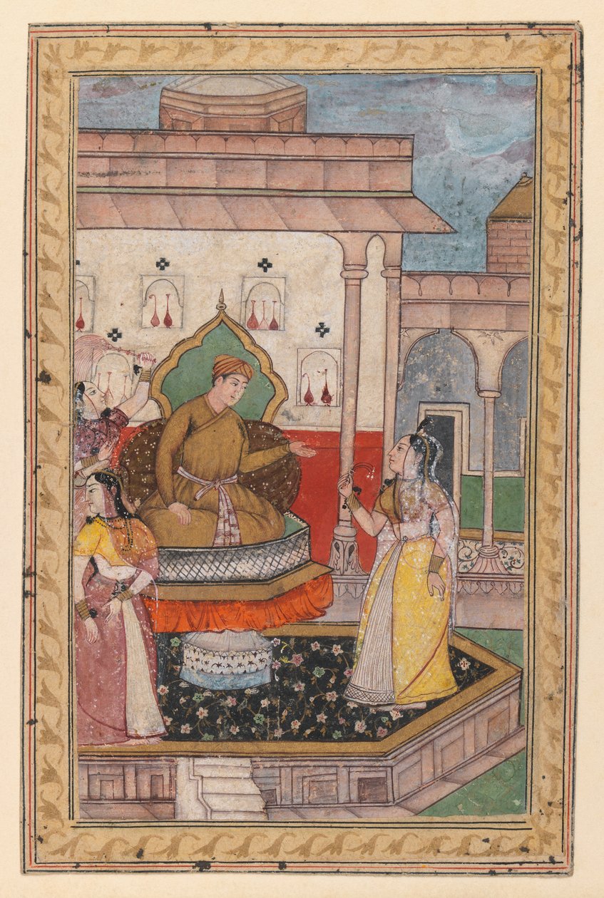 Miniaturemaleri, Hofscene, slutningen af 1500-tallet (ugennemsigtigt wc på papir) af Indian School