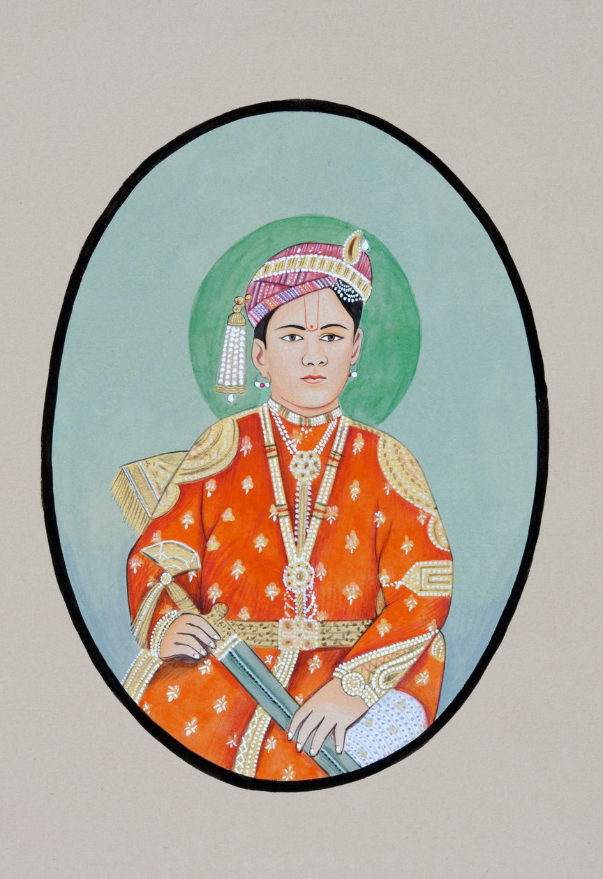 Miniaturemaleri af Maharaja Ganga Singh Bikaner af Indian School