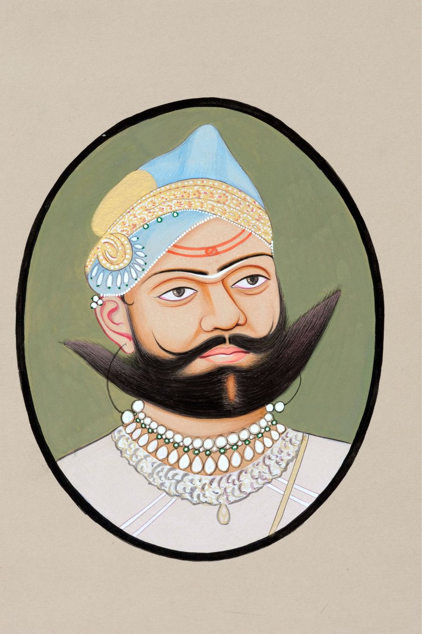 Miniaturemaleri af Maharaja Sajjan Singh 1874 af Indian School