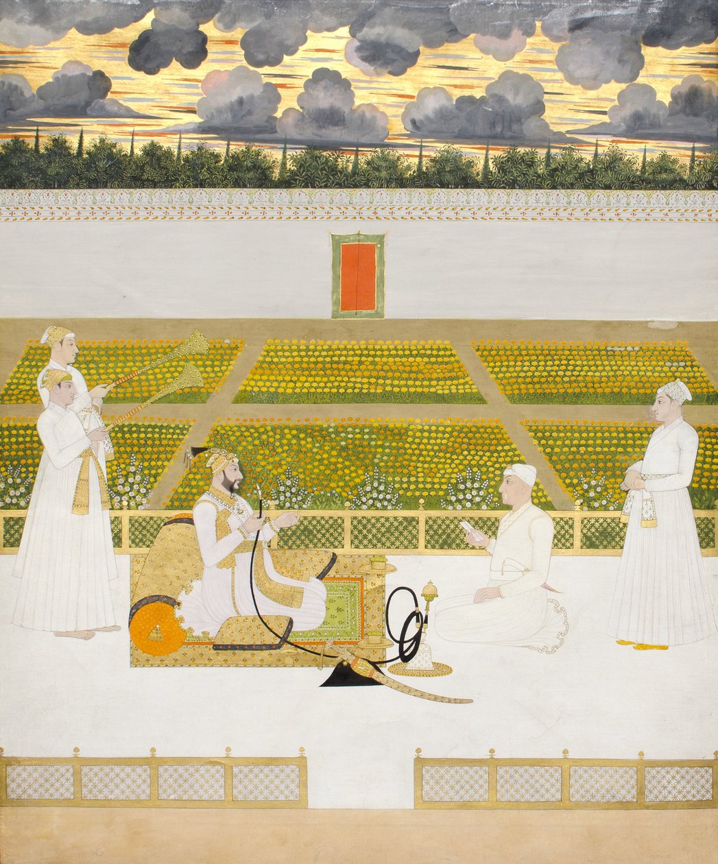 Mir Jaffar, Nawab af Murshidabad, med en hofmand og ledsagere, ca. 1760 (ugennemsigtigt wc & guld på papir) af Indian School