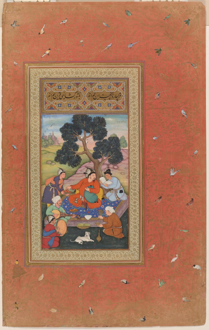 Mongolsk høvding og ledsagere, folio fra Gulshan-albummet (Rose Garden-albummet), ca. 1600 (uigennemsigtig akvarel, blæk og guld på papir) af Indian School