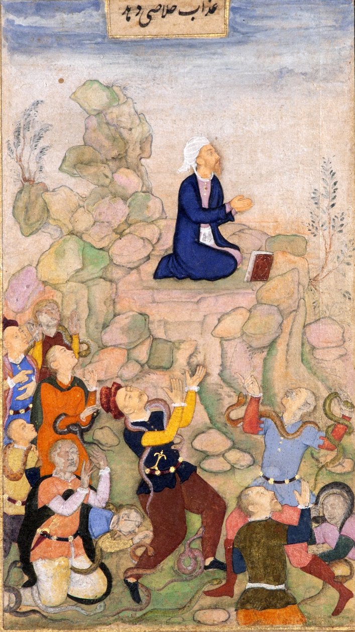 Moses og slangeplagen, 1602-05 (ugennemsigtigt wc på papir) af Indian School