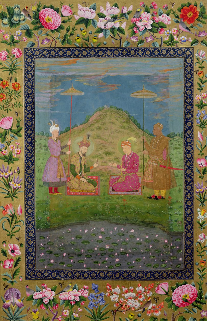 Fru E-14 Humayun (1508-56) og Akbar (1542-1605) med en vesir, fra en Moraqqa af Indian School