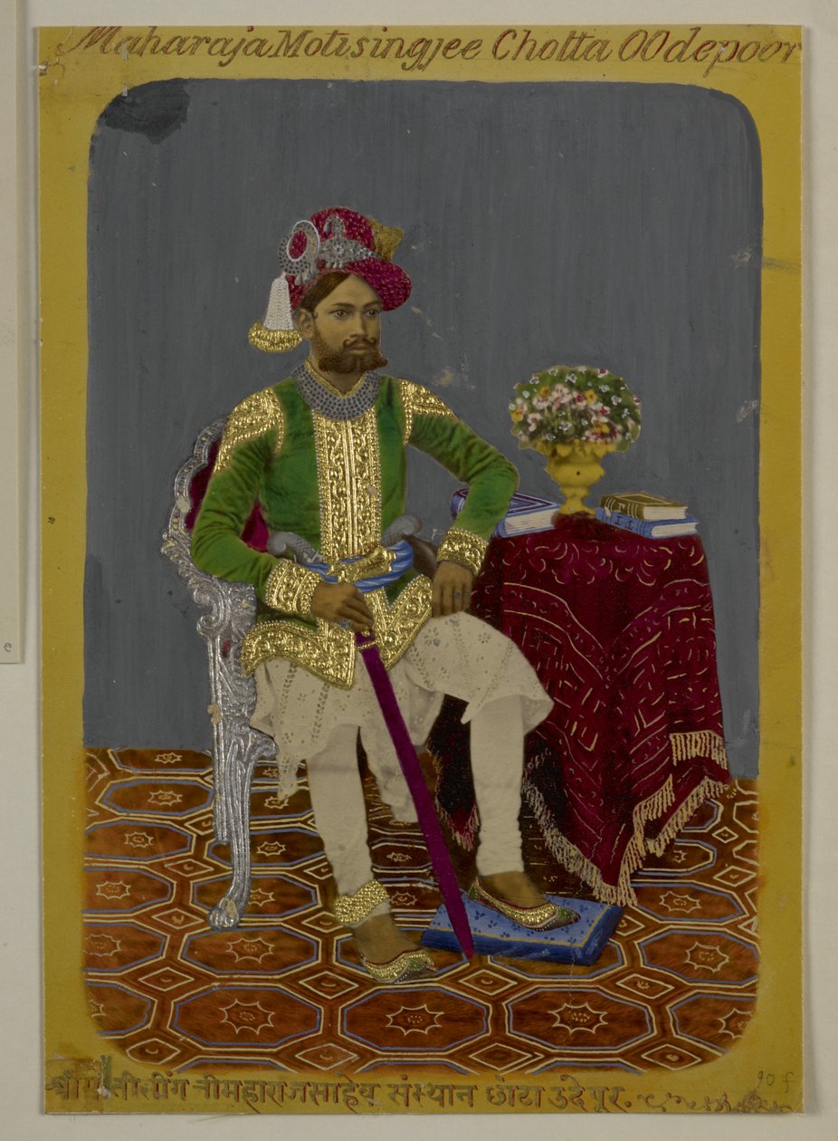 Mss Eur G.38/2 f.90 Moti Singh af Udaipur, ca. 1870 (akvarel & guld på papir) af Indian School