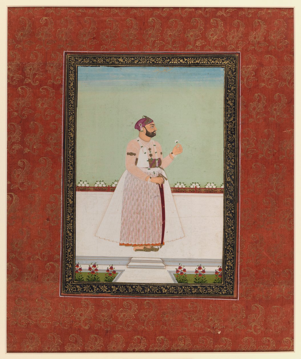 Munir al-Mulk Bahadur, 1875-1900 (ugennemsigtigt wc & guld på papir) af Indian School