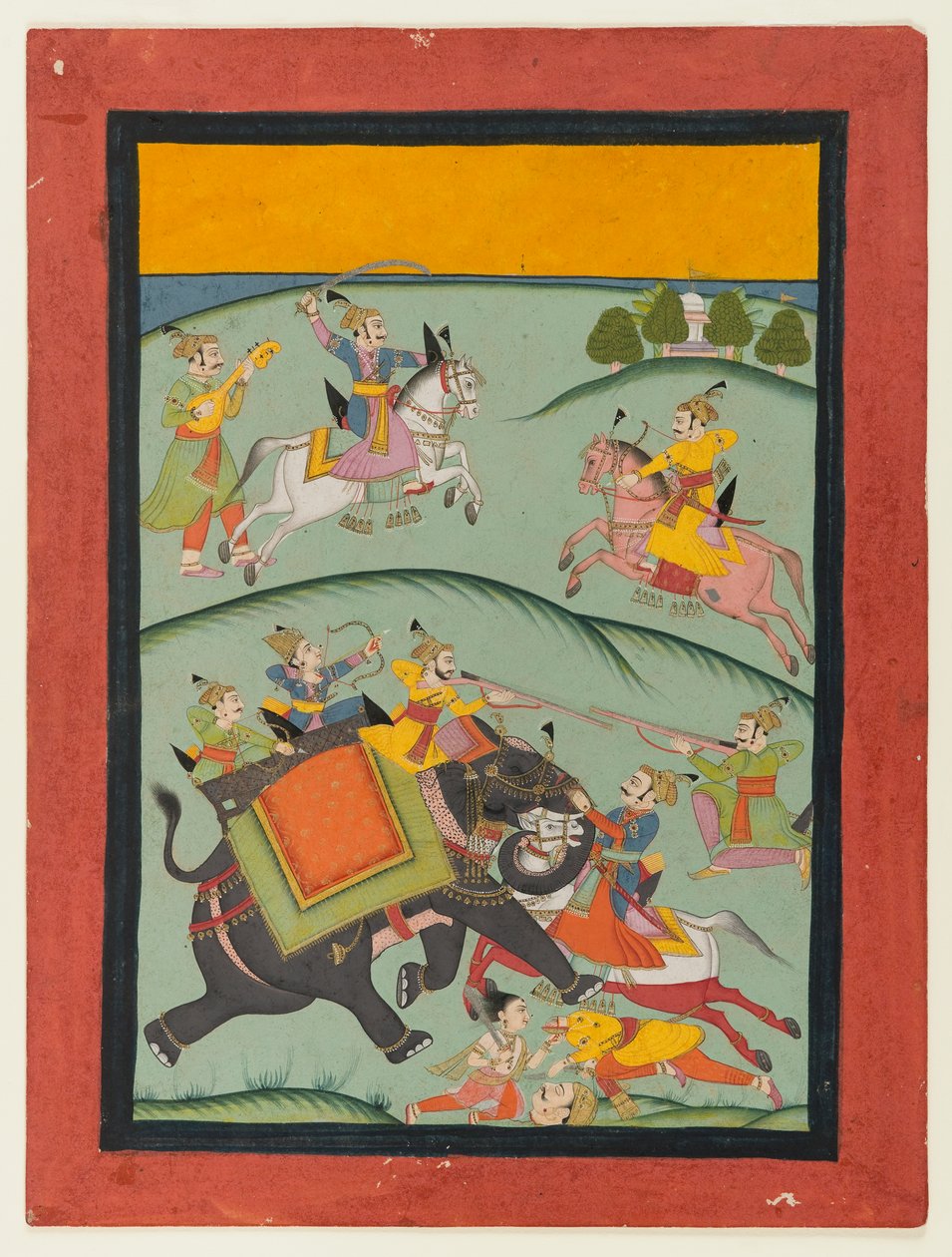 Nata Ragini, side fra en spredt Ragamala-serie, efter 1800 (ugennemsigtigt wc & guld på papir) af Indian School