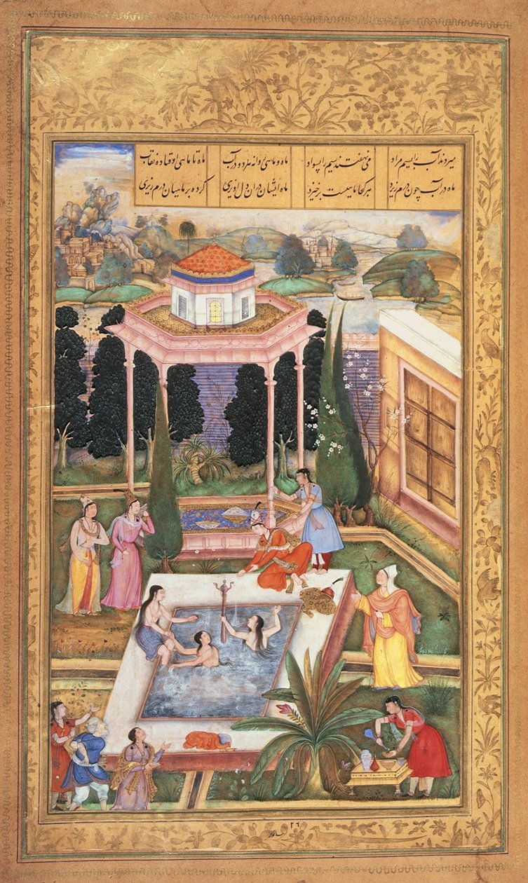 Eller 12208 fol.220 Jomfruer, der bader, fra Nizamis Khamsa af Indian School